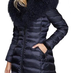 NWOT Dawn Levy Camille Mongolian Fur Trim Coat